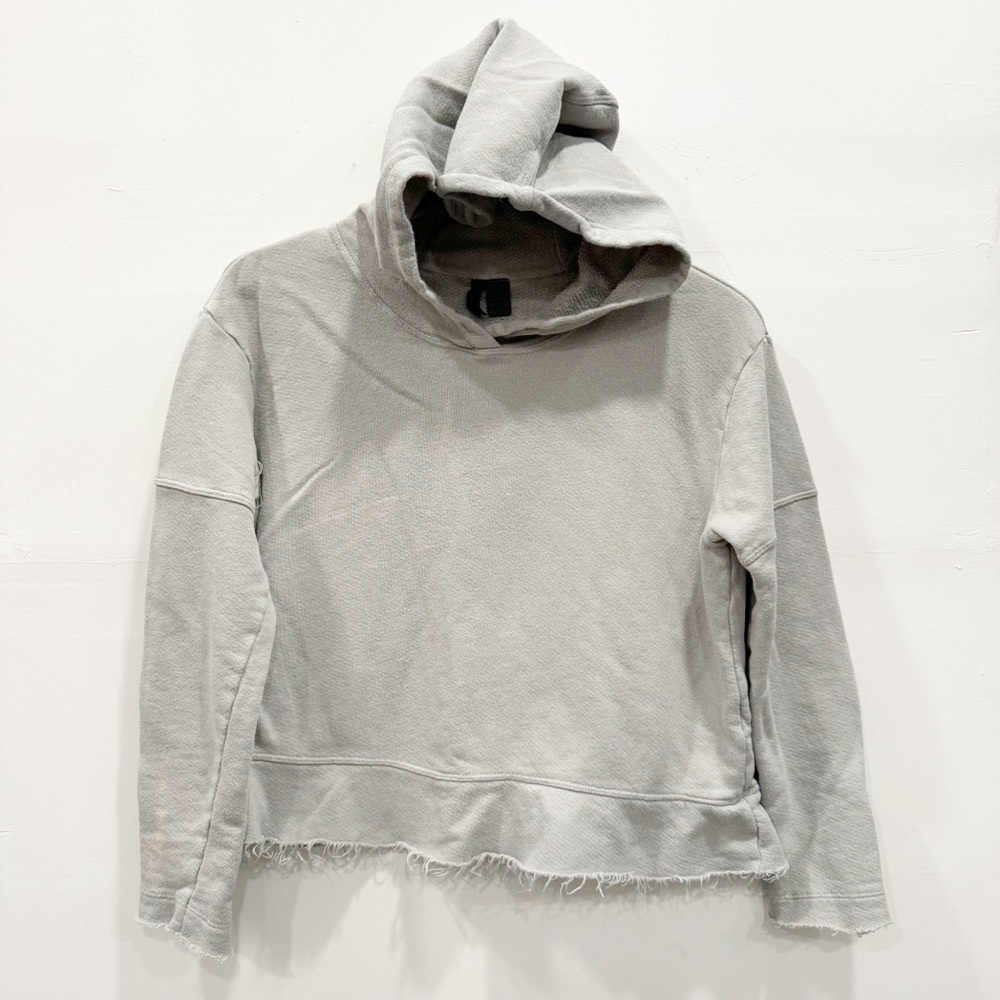 Anthropologie Left Of Center Grey Hooded Sweatshirt Small Raw Hem